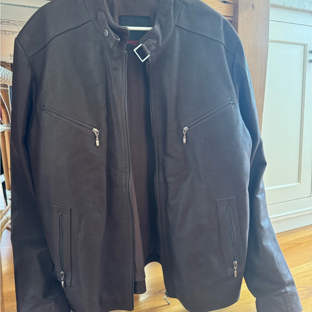 Men's Brown Leather Bomber Jacket